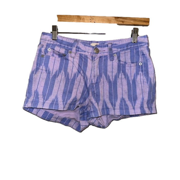 J Crew Boho Ikat Blue Purple‎ Printed Denim Shorts - size 2 - Picture 1 of 3